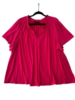 Lane Bryant Fuchsia Ruffle Neck Blouse Flowy Top 26/28
